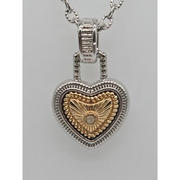 Diamonds International Diamond Heart Pendant 18" Necklace Silver Gold Finish - Picture 3 of 9